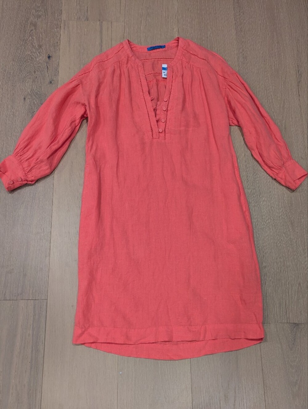 Pinky Coral Button-Front Linen Dress